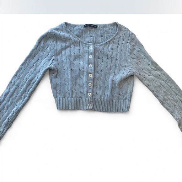 Brandy Melville Knit Button-Up Cropped Cardigan - Light Blue - Picture 2 of 6